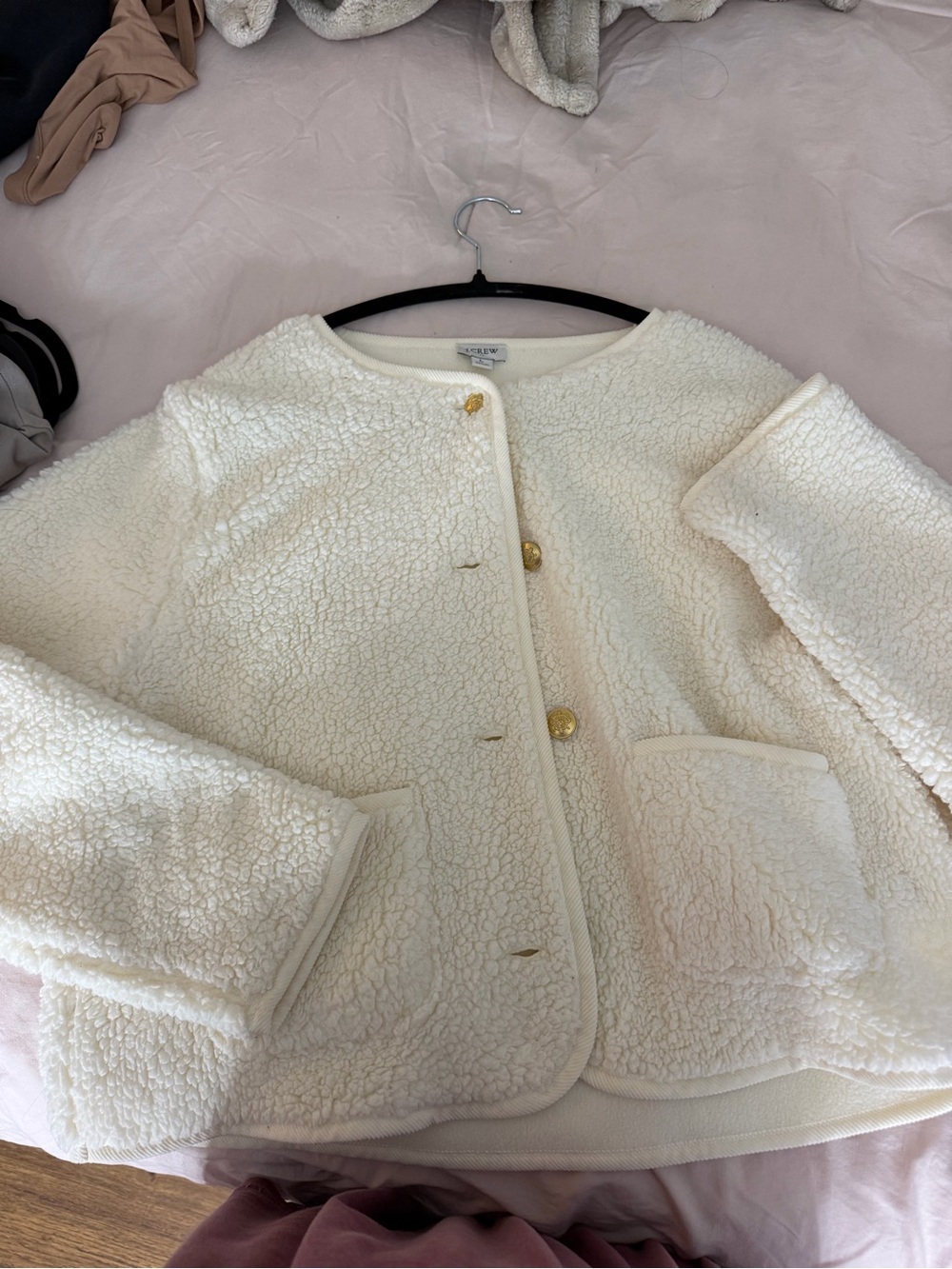 J. Crew Cream Sherpa Button-Up Jacket with Gold Buttons